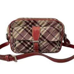 バーバリーブルーレーベル BURBERRY BLUE LABEL ノバチェック ショルダーバッグ 斜め掛け ナイロン 牛革 赤