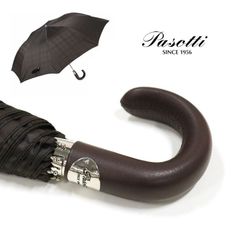 Pasotti 雨傘 折りたたみ傘 ブラウン チェック レザー ハンドル 高級傘 ジャンプ傘 頑丈 大きめサイズ イタリア製 ハンドメイド オシャレ シンプル メンズ レディース ギフト プレゼント PS13