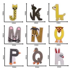 最短当日発送 J～R アイロンワッペン アルファベット 動物 英文字 アップリケ おしゃれ 子供 向け 膝 かわいい 刺しゅうワッペン パッチ アイロン 刺繍 補修 DIY 幼稚園 保育園 キッズ 刺繍パッチ リメイク アイロンワッペン アイロンパッチ