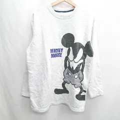 ◇ ⊇ Disney 裏起毛 ミッキープリント 長袖 トレーナー サイズL ライトグレー レディース E  【1502030035827】