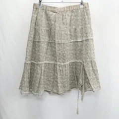 ◇ ⊂ pas de calais パドカレ 総柄 ウエストゴム ひざ丈 フレア スカート サイズ38 カーキ系 レディース E  【1501230023023】
