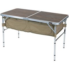 スストレージ付き アウトドアテーブル 120cm×60cm タン 収納容量110L 折りたたみ式 高さ4段階調節 VASTLAND（ヴァストランド）