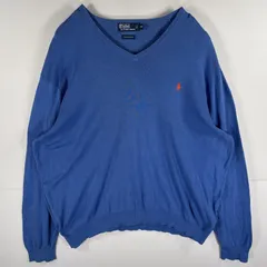古着 ポロバイラルフローレン Polo by Ralph Lauren コットンニットセーター Vネック ワンポイントロゴ刺繍 大きいサイズ 2XB  水色系 メンズ