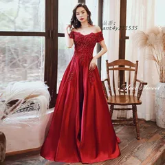 カラードレス ロングドレス レッド オフショルダー パーティードレス ウェディングドレス 披露宴 発表会 結婚式 ウエディングドレス 前撮り 花嫁演奏会 二次会 ant4y251535