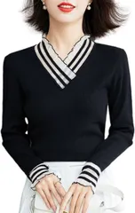 J-Scott 袖衿フリルリブニット シアーフリル Vネック スリムフィット ブラック JS98-BK-L(L)