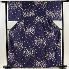 小紋 身丈157.5cm 裄丈62cm S 袷 桜 灰紫 正絹 美品 秀品 【中古】