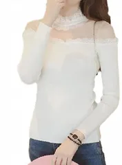 toasoa トーアソーア カットソー レディース 長袖 トップス 無地 おしゃれ 薄手 かわいい セクシー 肩 韓国 春 夏 秋 冬 きれいめ ハイネック レース オフショルダー tシャツ 02 - 白 L( 02 - 白 - L,  L)