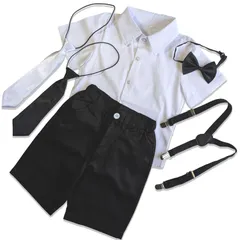 【在庫セール】[CHOOSEWAY] 男の子 フォーマル 半袖 礼服 子供服 結婚式 冠婚葬祭 サスペンダー 調整可能 黒蝶ネクタイ 黒ネクタイ プレタイ ボウタイ おしゃれ着 6点セット