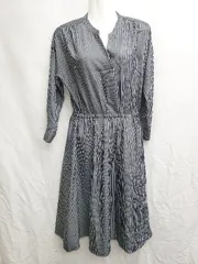 ◇ N Natural Beauty Basic ストライプ 長袖 膝下丈 ワンピース サイズM ネイビー ブラック レディース P  【1406240033850】