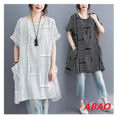 【新商品が大人気です！】ワンピース Tシャツ レディース 春夏 ロングTシャツ ワンピ 膝丈 ロンＴ ストライプ柄 半袖 大きいサイズ チュニック カジュアル ポケット付き プルオーバー ゆったり yz08