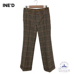 ☆美品☆ INED イネド カジュアルパンツ ポケット付き ワイド オシャレ レディース ブラウン チェック 9 v-66 送料無料