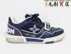 ルイヴィトン LOUIS VUITTON 21年 LVトレイナーライン レザー メッシュ スニーカー サイズ7.5 ネイビー 【中古】 靴