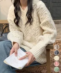 ケーブル編み ニットトップス レディース