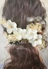 チュールフラワーかすみ草ヘッドドレスヘアアクセサリーボンネウェディング結婚式新品