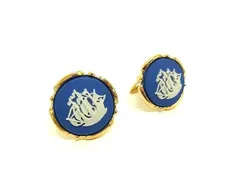 ■美品■ WEDGWOOD ウェッジウッド ジャスパー カメオ シップ 帆船 カフス カフリンクス アクセサリー ブルー系×ゴールド系 DF5522 冠婚葬祭 結婚式 葬式のサムネイル