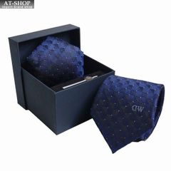 ダニエルウェリントン ネクタイ&amp;タイバー&amp;チーフ 3点セット Daniel Wellington メンズ シルク100% ドット柄 8cm NAVY おしゃれ プレゼント