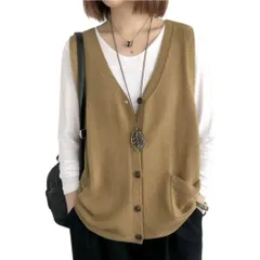 ☆ ライトブラウン ☆ ニットベスト ニットベスト 前開き ディース ニット ベスト カーディンガン レディースベスト レイヤード 重ね着 普段着 Vネック ノースリーブ 体型カバー ゆったり 着回し 無地 ナチュラル シンプル 大人 カジュアル