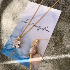 2way クローバージルコニア　天然石　ネックレス　ハンドメイド