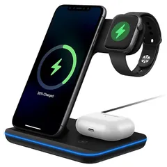 ワイヤレス充電器 3in1 マグネット式 急速充電15W/10W/7.5/5W Type-C端子 スタンド 置くだけ 同時にiPhone/Apple Watch/Airpodsに対応 3デバイス同時充電 iPhone16/15/14/13/12/11シリー 1