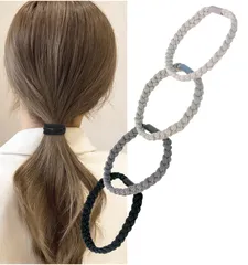 [Herbeluemily] ヘアゴム 黒 モノトーン 4本セット 髪ゴム 大人 お洒落 ベーシック シンプル C [Cタイプ]