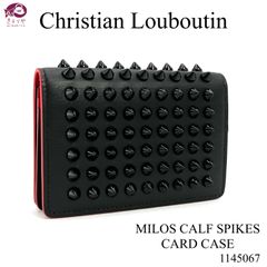 CHRISTIAN LOUBOUTIN クリスチャンルブタン 1145067 ミロス カーフ スパイク カードケース ブラック レッド 購入証明書 箱 保存袋 封筒 カード 付き