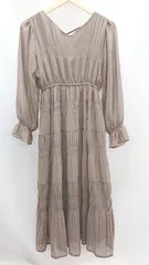 ◇ MAJESTIC LEGON Vネック　裏地　ギャザー　シンプル 長袖 ロング丈 ワンピース サイズM ブラウン系 レディース E  【1304050033612】