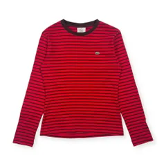 90s LACOSTE ラコステ ボーダー 長袖 Tシャツ カットソー 42/レッド×ブラウン レディース