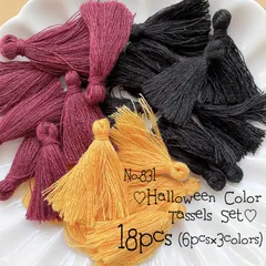♡no.831ハロウィンカラーのタッセル3色セット♡黒秋冬ヴィンテージレトロ風