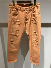 entre amis アントレアミ デニムパンツ ダメージ風 オレンジ