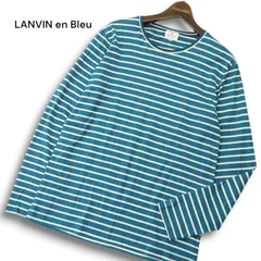 LANVIN en Bleu ランバン オン ブルー 通年 刺繍 長袖 ボーダー カットソー ロンTシャツ Sz.50 メンズ 大きいサイズ 日本製
