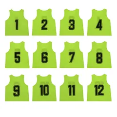 [NA] TOEPODO ビブス 子供 12枚 1～12番 裏表前後ろ番号あり 収納バッグ付き 10色展開 吸汗 軽量 良通気 男女兼用 サッカー バスケ フットサル学校 行事 自治体 運動会 (蛍光グリーン)