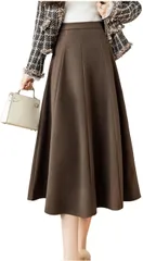 Lilly chocolate リリー ショコラ aラインスカート オフィス レディース 秋冬 フレアー ミモレ丈 ミディ ハイウエストスカート 通勤 事務 きれいめ(ブラウン,  XL)
