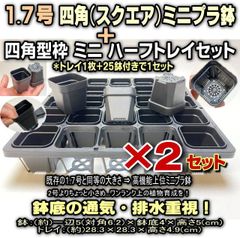 1.7号四角(スクエア)■高機能ミニプラ鉢-黒(一辺5cm)25鉢＋四角型枠ミニハーフトレイセット×2セット＠フラワーショップ江口