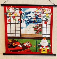 四季彩布(しきさいふ)タペストリー【1月 みけの初夢】お正月タペストリー 迎春壁飾り 猫タペストリー 年の瀬タペストリー 新年飾り 新品未使用品 日本製