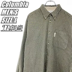 Columbia　コロンビア　チェック柄長袖アウトドアシャツ　メンズ　サイズ表記L　XL相当　オリーブグリーン系