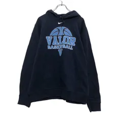 NIKE プリント スウェット パーカー M ネイビー ライトブルー ナイキ 裏起毛 フーディー ポケット 古着卸 アメリカ仕入 a510-6062