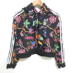 美品 adidas originals アディダス オリジナルス フーディー クロップパーカー S ブラック マルチカラー レディース 古着 中古 USED