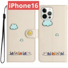 手帳型スマホケース　iPhone16　iPhoneケース（ネコのお散歩/ホワイト