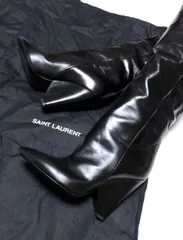 値下げ早い者勝ち！【未使用/保存袋付き】サンローラン SAINT LAURENT Niki ニーハイ ロングブーツ 37 (23.5-24) 黒 レザー ポインテッドトゥ コーンヒールのサムネイル