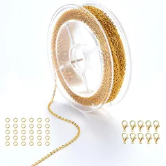 【在庫セール】アクセサリー用チェーン 長さ約5メートル 幅1.5mm ジュエリーチェーン チェーン 小豆タイプ リングチェーン ジュエリー用 クラフト手作り用品 DIY用 ハンドメイド アクセサリーパーツ 基礎パーツ ロブスター・クラスプ10個とジャンプ・リン