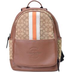 コーチ バッグ COACH ジャガード ぺブルレザー シグネチャー トンプソン バーシティー ストライプ バックパック リュックサック カーキ×バタースコッチマルチ C5389