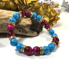 ターコイズ &ピンクタイガーアイ　パワーストーン ブレスレット　8mm（ゴールド）レディース 女性  数珠ブレス 開運 プレゼント ギフト [25]