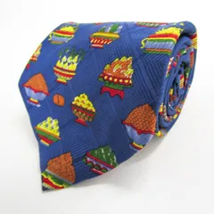 ヴァレンティノ ブランド ネクタイ ロゴ 料理 総柄 格子柄 シルク イタリア製 PO メンズ ブルー VALENTINO 【中古】