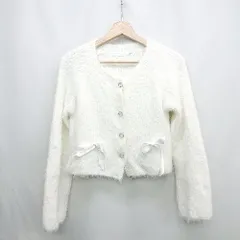 ◇ ⊇ by muni:r バイ ムニール リボン付き ニット 長袖 カーディガン サイズF ホワイト レディース E  【1412260010603】
