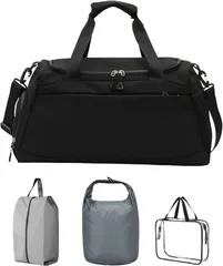 alacorta ジム ボストンバッグ メンズ サブバッグ3点セット付き 防臭防汚シューズ収納ポケット付き ダッフルバッグ トレーニング フィットネス スポーツ ランニング ゴルフ テニス バドミントン 卓球 旅行 出張(ブラック)