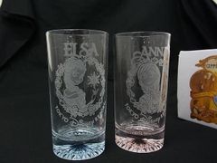 ■미품■ Arribas Brothers 앨리버스 브라더스 아나운서와 눈의 여왕 엘사 아나운서 페어 글라스 컵 식기 2객 세트 클리어 DF6673