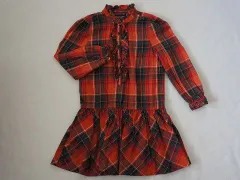 ラルフローレン ralph lauren アウトレット 子供服 女の子 5歳 約 110cm 長袖 シャツ ワンピース チェック オレンジ 秋 冬 ★3 冬服 ガールズ 女児 キッズ 【中古】 ユーズド リサイクル こども