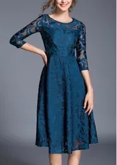 【新品】ワンピース ドレス 総レース パーティー 二次会　結婚式 　ブルー