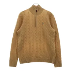 POLO RALPH LAUREN (ポロラルフローレン) ロゴ刺繍 ハーフジップ ケーブルニット ウール 長袖セーター ベージュ