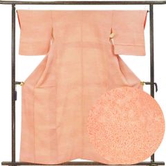 小紋 身丈159cm 裄66cm 前幅23.5cm 後幅28cm 袖丈48cm 袖幅34cm レディース 袷 江戸小紋 裄長 裄M-Lサイズ 秋冬春用 正絹（シルク）ピンク やや難 リメイク リユース リサイクル【呉服のきくや】